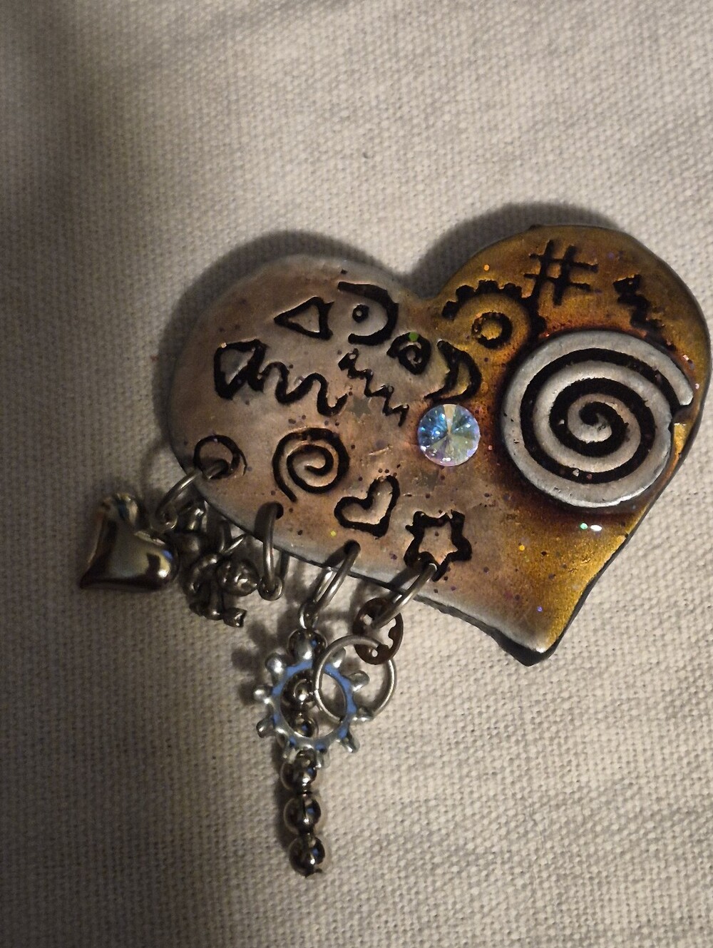 Steampunk Cyber Y2K Heart Brooch Hanging Charms Artisan